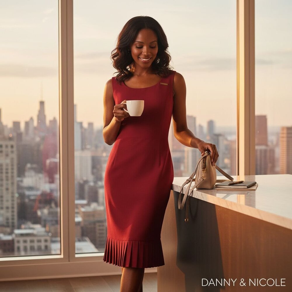 Danny & Nicole Red Sleeveless Pleated Hem Dress Size 10